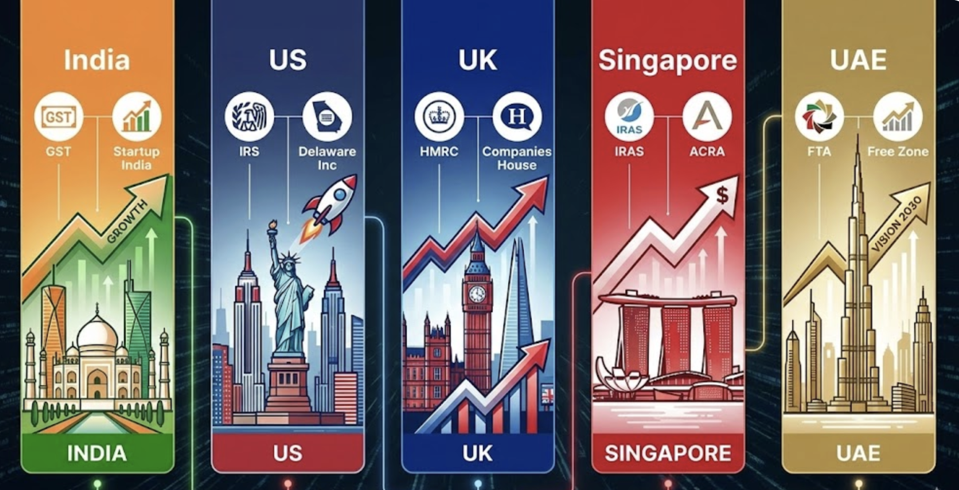 India vs US vs UK vs Singapore vs UAE in 2025: The Ultimate Startup Destination Comparison (Tax, Registration & Costs Explained)
