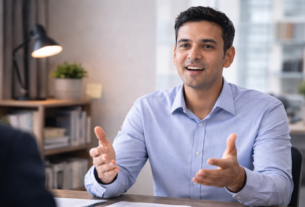 confident professional speaking during interview