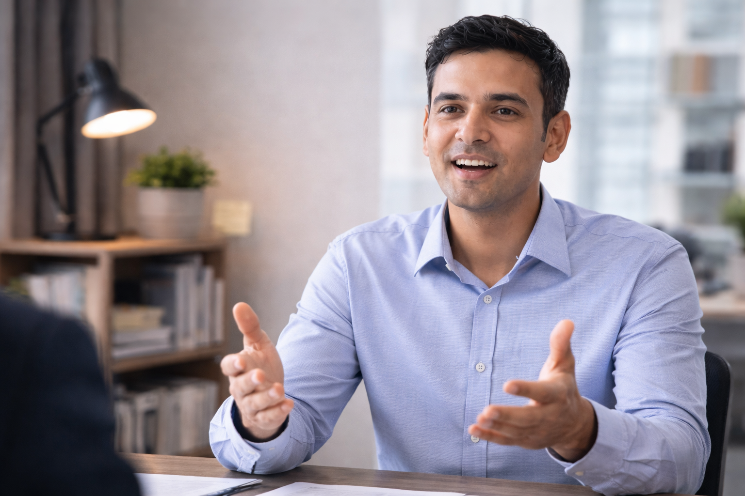 confident professional speaking during interview