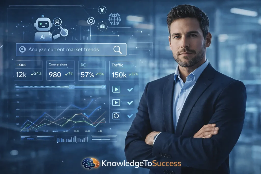 Prompt Engineering Skills That Will Dominate Marketing confident leader in a digital workspace who is good in prompt engineering