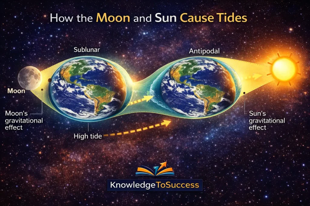 how the moon and sun cause tides from celestial forces