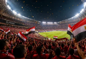 afcon stars celebrating victory under the stadium lights