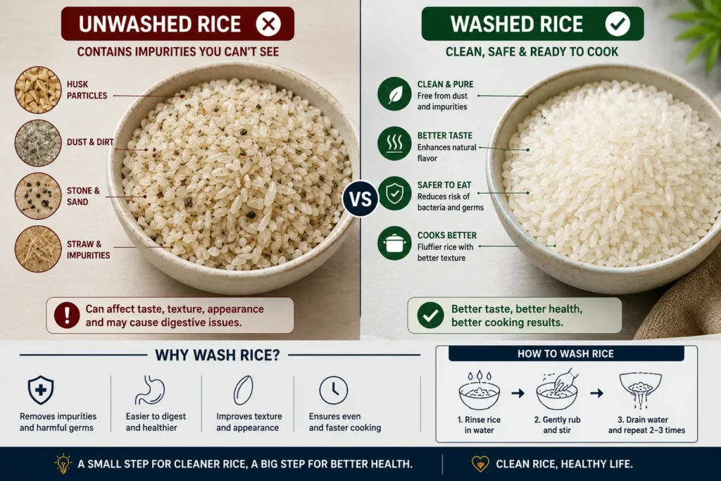 The Forgotten Reason People Started Washing Rice unwashed vs washed rice comparison
